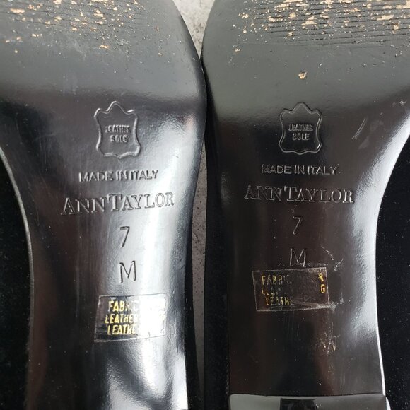 Vintage Ann Taylor Italy Black Velvet Pumps Spool Kitten Heel Shoes 7M Evening - Picture 10 of 15